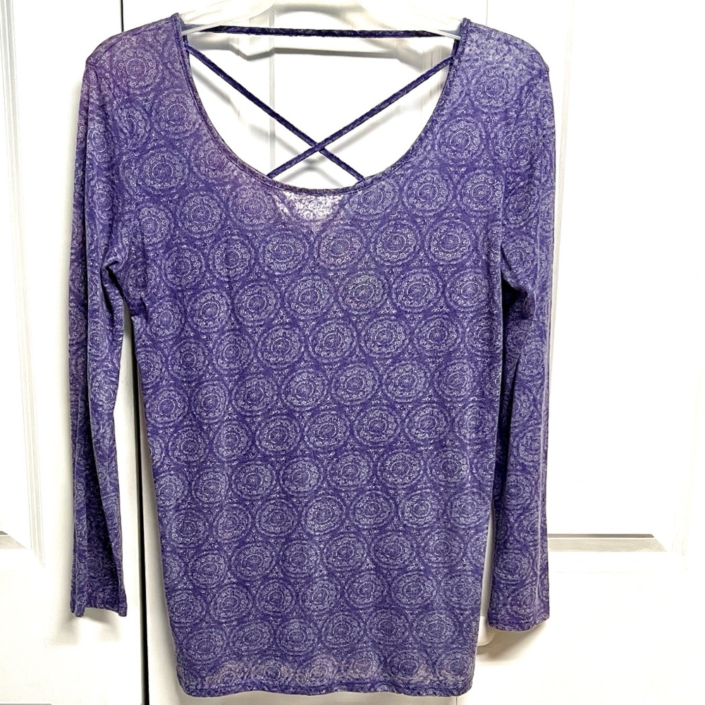 Earth Yoga Purple Long-Sleeve Crisscross Back Top Size L